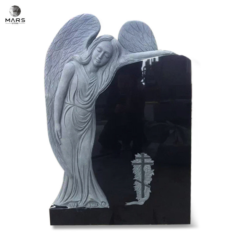 2021 New Designs Black Headstone Weeping Angel Engraving Granite Marble Tombstone