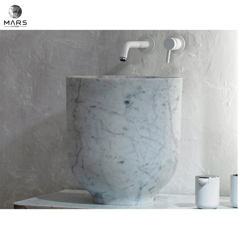 High Quality Counter Top Round Freestanding Single Marble Wash Basin Sink For Bathroom