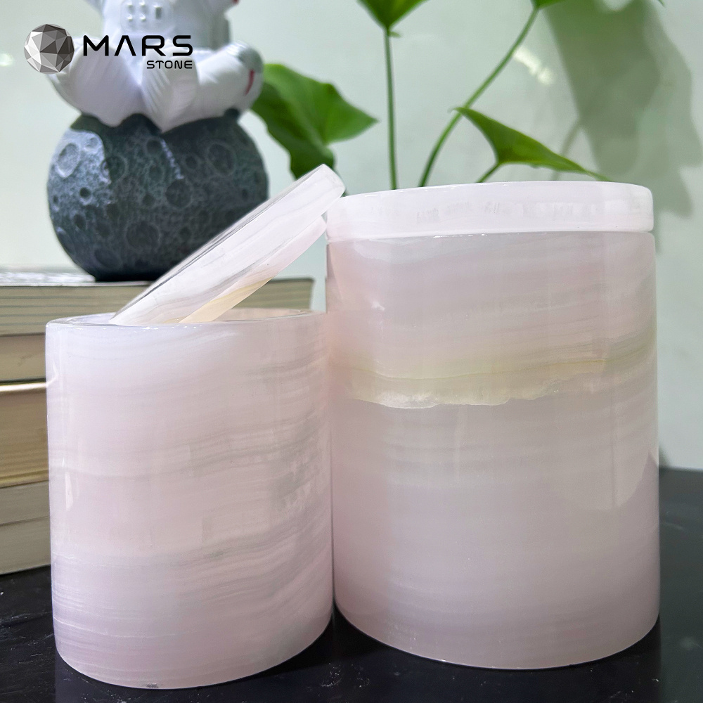 2023 New Design Wholesale Home Decor Natural Stone Decorating Onyx Candle Jar Pink Marble Candle Jar custom Candle Jar