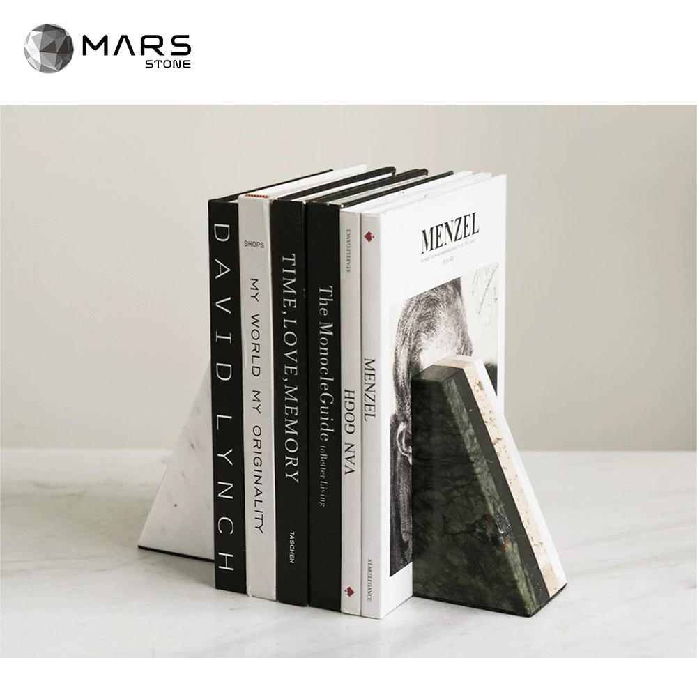 Customized Size Natural Marble Library Bookend Home Decoration For Book Storage Holder