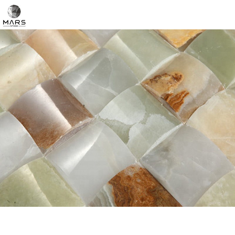 Luxury 3D Multi Onyx Jade Stone Marble Tile Mosaic Basketweave For Living Room Wholesale