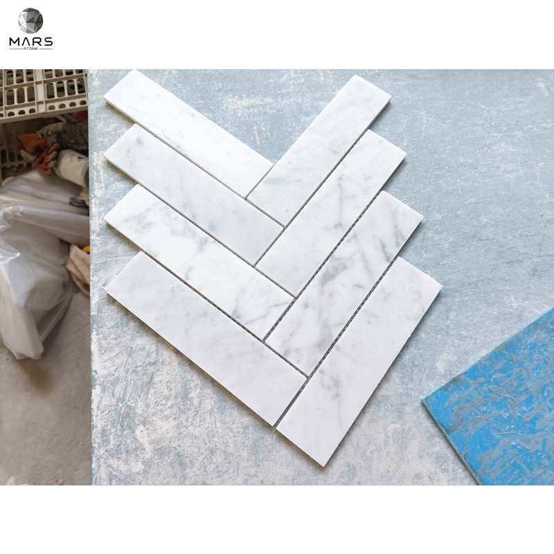 Carrara White Marble Chevron Shape Herringbone Type Kitchen Back Splash Mosaic Marble Tiles