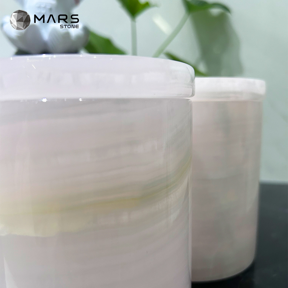 2023 New Design Wholesale Home Decor Natural Stone Decorating Onyx Candle Jar Pink Marble Candle Jar custom Candle Jar