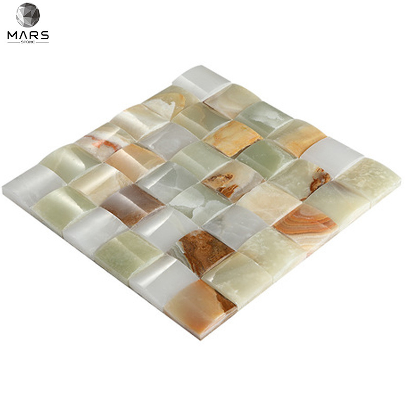 Luxury 3D Multi Onyx Jade Stone Marble Tile Mosaic Basketweave For Living Room Wholesale