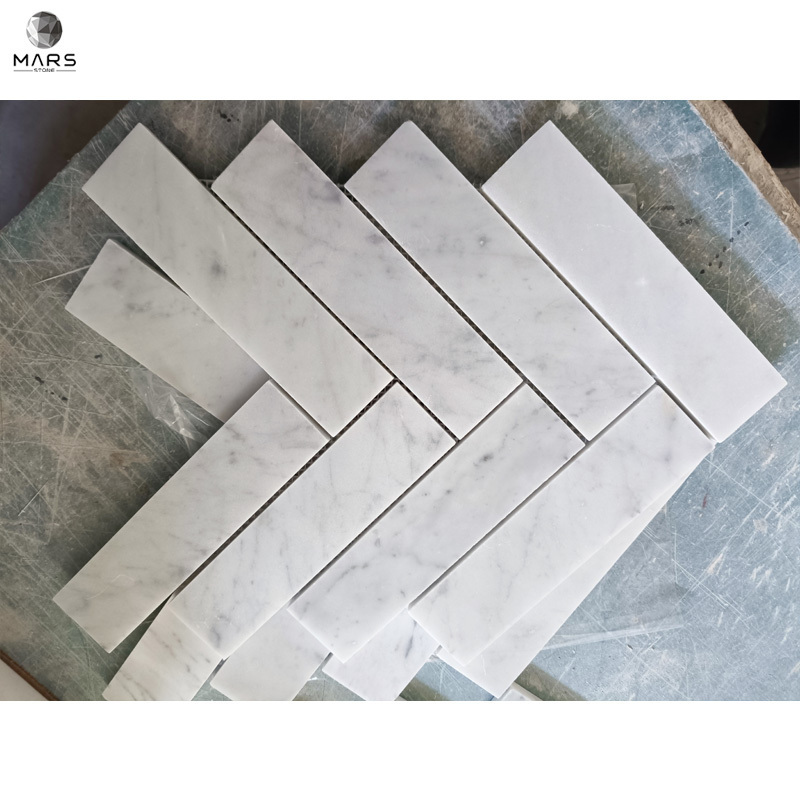 Carrara White Marble Chevron Shape Herringbone Type Kitchen Back Splash Mosaic Marble Tiles