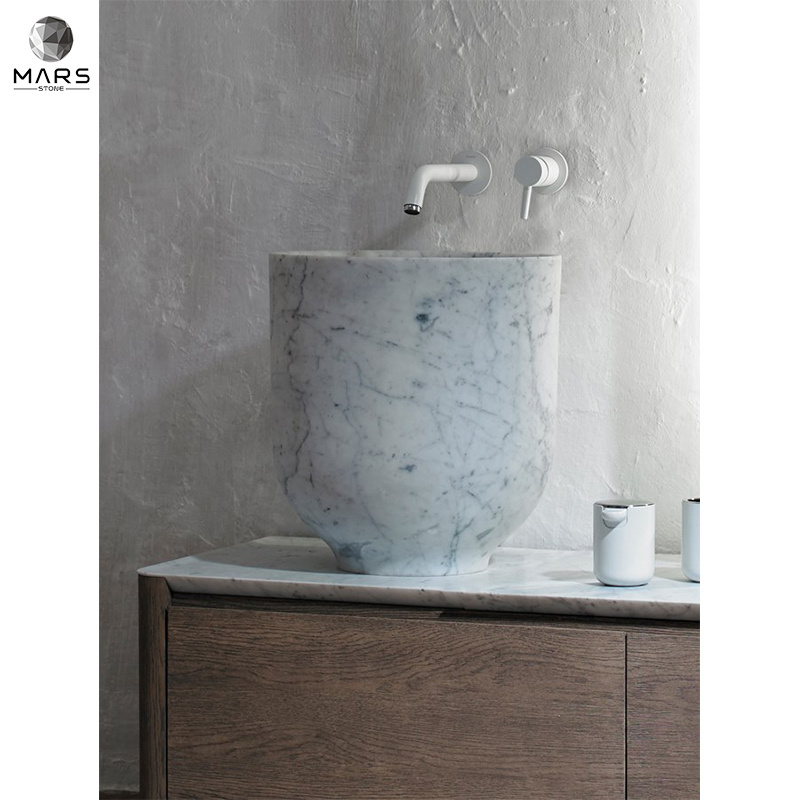 High Quality Counter Top Round Freestanding Single Marble Wash Basin Sink For Bathroom