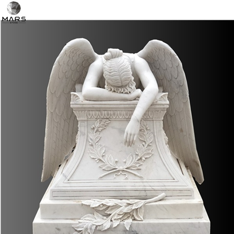 Cheap Price White Marble Angel Statue Tombstone For Graves With Engraving