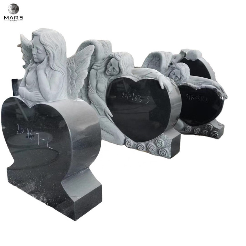 2021 New Designs Black Headstone Weeping Angel Engraving Granite Marble Tombstone