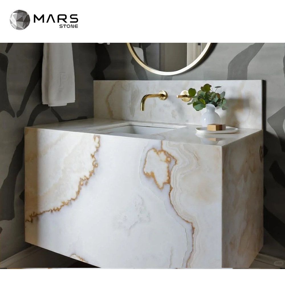 Luxury White Natural Onyx Slabs Translucent Bar Table or Bathroom Sink Countertop