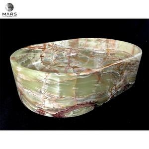 Cheap Natural Green Onyx Marble Stone Wash Basin Polished Oval Drum For Bathroom