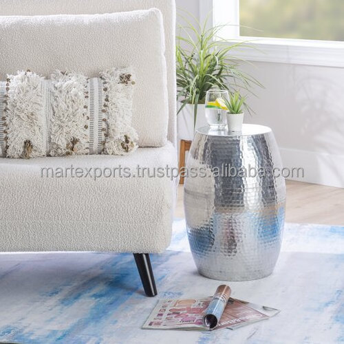 High quality aluminium metal round hammered drum side table for your living room furniture in wholesale price