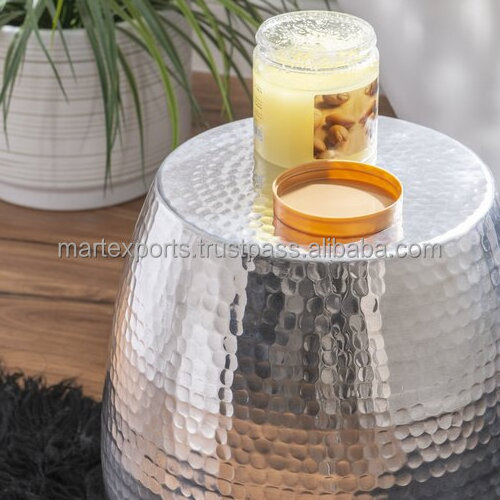 High quality aluminium metal round hammered drum side table for your living room furniture in wholesale price