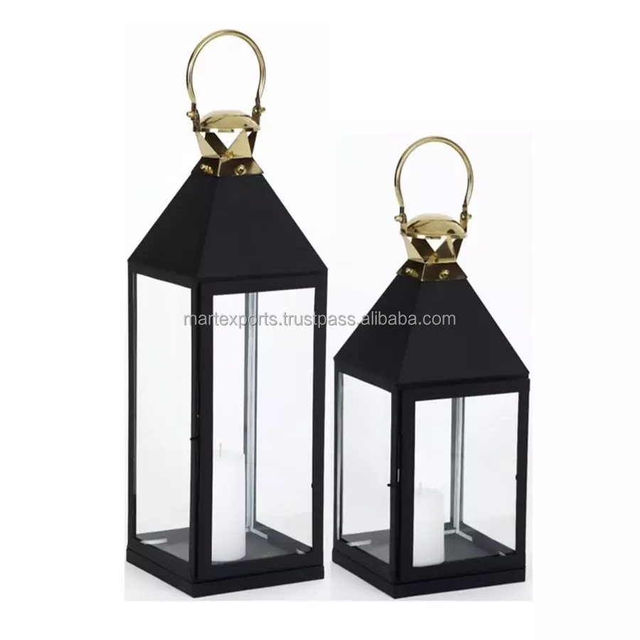 Decorative nordic black and gold lantern candle holders for home decor modern outdoor black metal lanterns