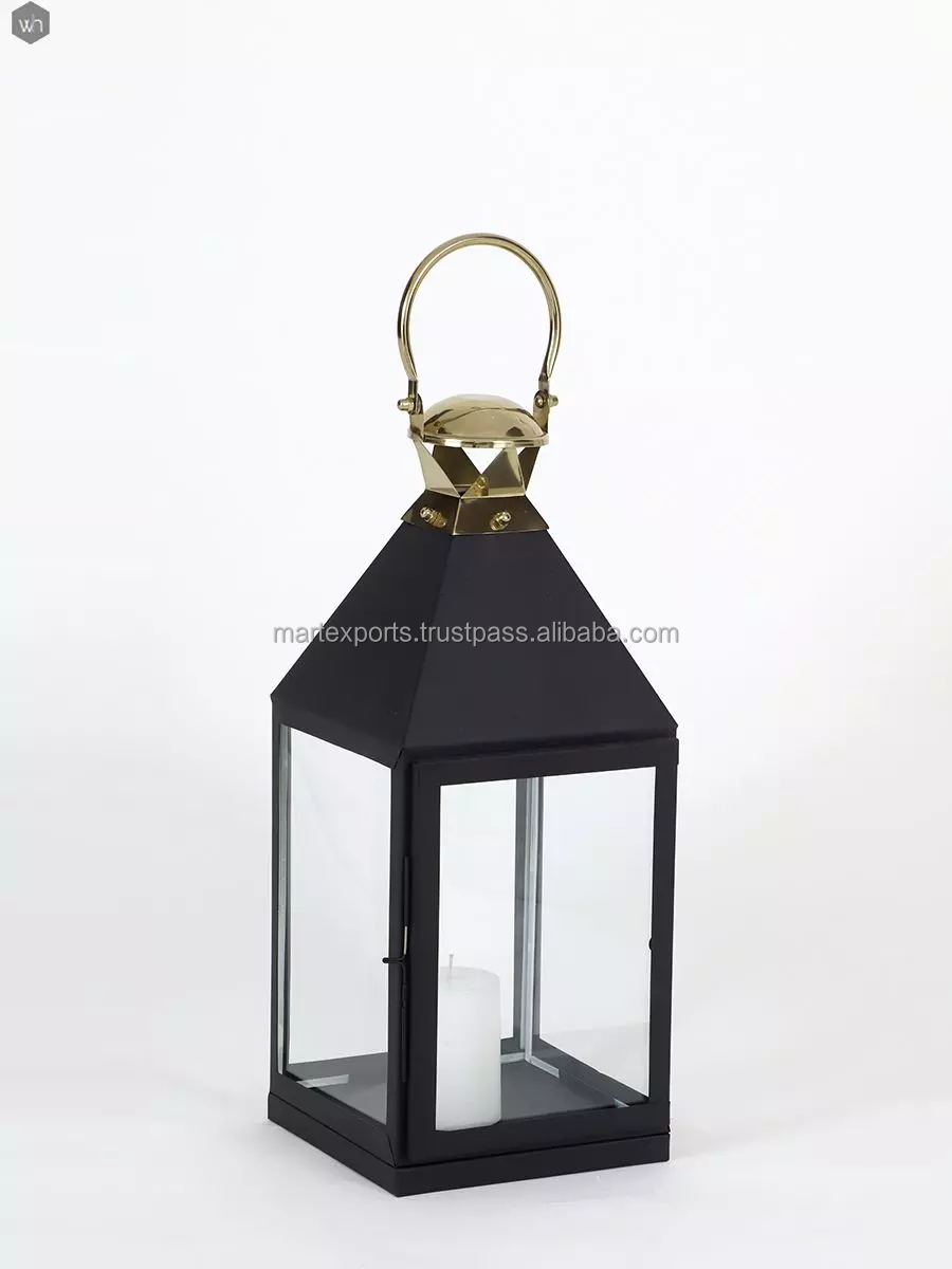 Decorative nordic black and gold lantern candle holders for home decor modern outdoor black metal lanterns