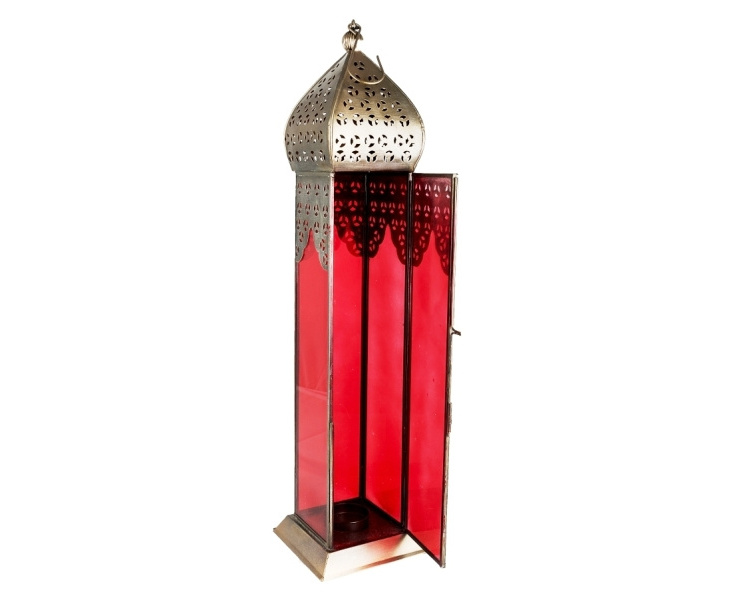 Tall Gold Antique Red Clear Glass Metal Moroccan Lantern Wedding Table Centerpieces