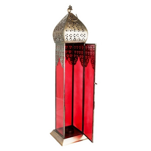 Tall Gold Antique Red Clear Glass Metal Moroccan Lantern Wedding Table Centerpieces