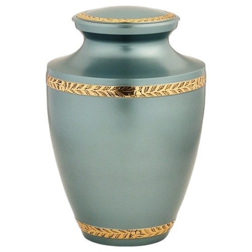 Unique Hand Crafted Floral Design Metal Gold Metal Adult Ashes Cremation Urn with Matching Miniature Keepsake for Human Funeral