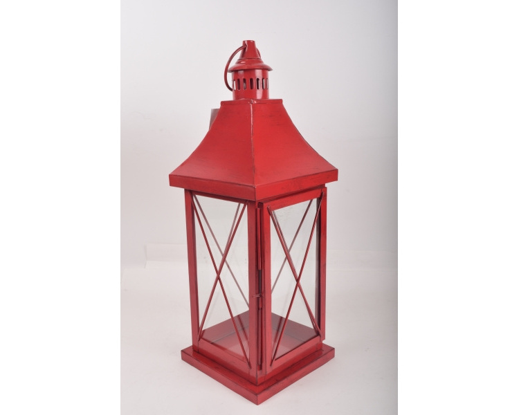 Red Metal Japanese Lantern Clear Glass Patio Pillar Candle Holder Lanterns For Camping And Christmas Decoration Chinese Lanterns