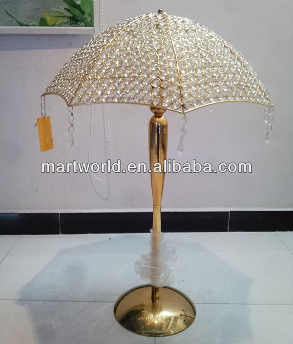 Hot wholesale gold crystal umbrella wedding table centerpiece for wedding decoration,table centerpieces(MWUM-001)