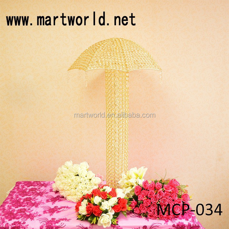 high quality Gold umbrella crystal wedding centerpieces decorative wedding table centerpieces for wedding decoration,(MCP-034)