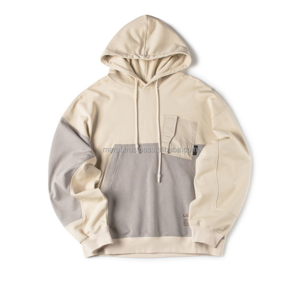 MSWMH78 Cream and Grey Cotton Hoodies with Left Chest Pocket