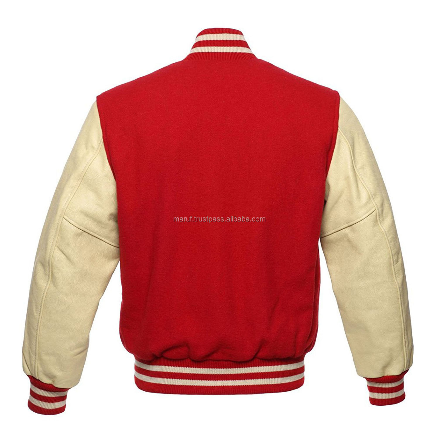 Baseball Winter Wool Red Color Cream Leather Sleeves Men Coat Varsity Custom Winter Jacket