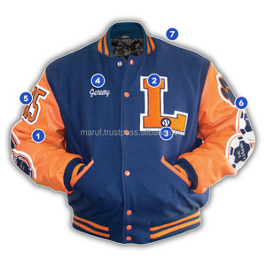 Royal Blue Wool Letterman Men Varsity Jacket with Rust Orange MSWVJ053 Leather Sleeves