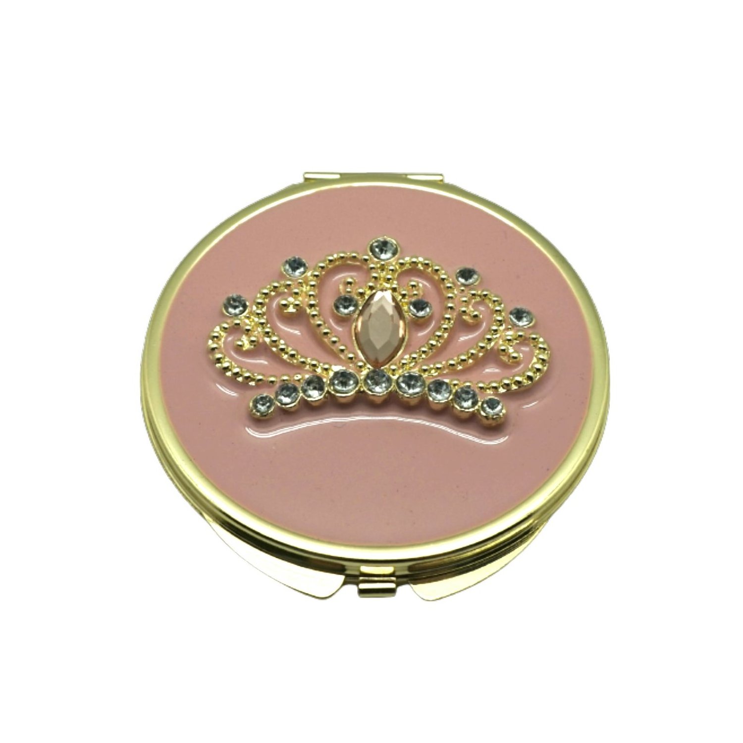 CROWN DESIGN PORTABLE POCKET MIRROR ROUND JEWELRY GOLD PINK