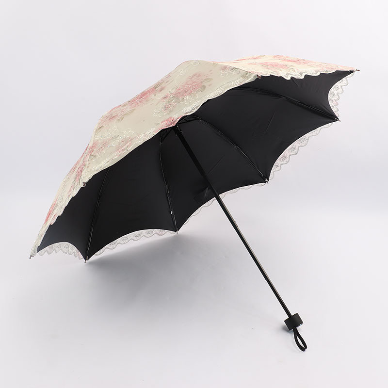 Women's double-layer embroidery, lace, sunny and rainy dual-purpose sunscreen, anti-ultraviolet black rubber sun umbrella