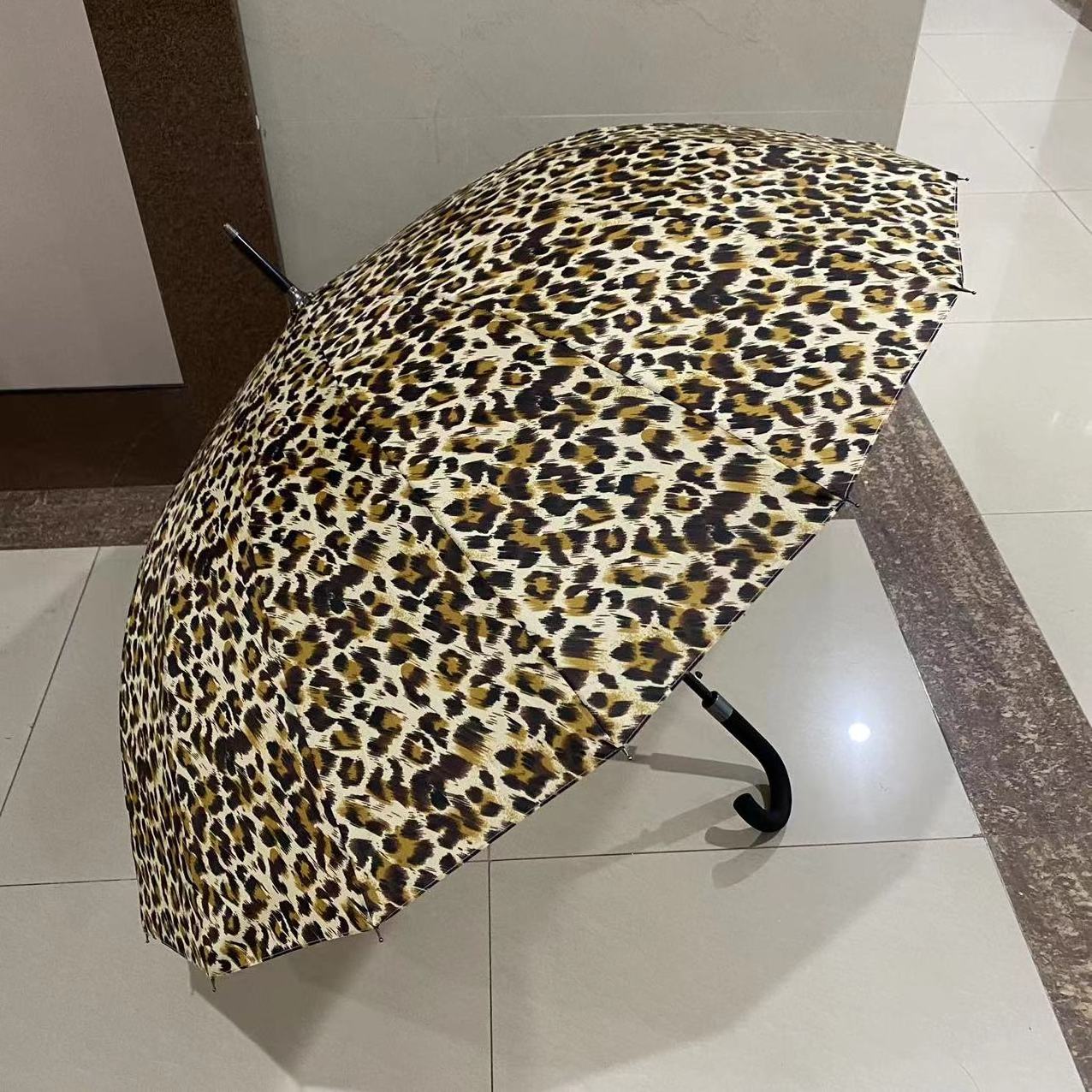 25inch 16K Auto Open Straight Umbrella Leopard Printing Design and Rainbow Colour Umbrella Rainproof Umbrella