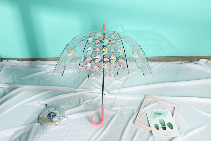 8K Unicorn Transparent POE Children's Straight Bone Umbrella