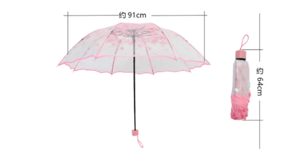 8K creative cherry blossom pattern POE transparent folding umbrella