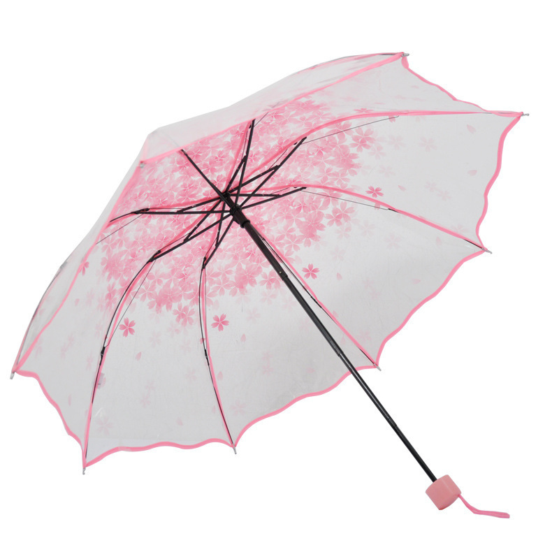 8K creative cherry blossom pattern POE transparent folding umbrella