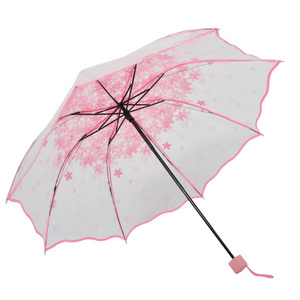 8K creative cherry blossom pattern POE transparent folding umbrella