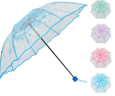 8K creative cherry blossom pattern POE transparent folding umbrella