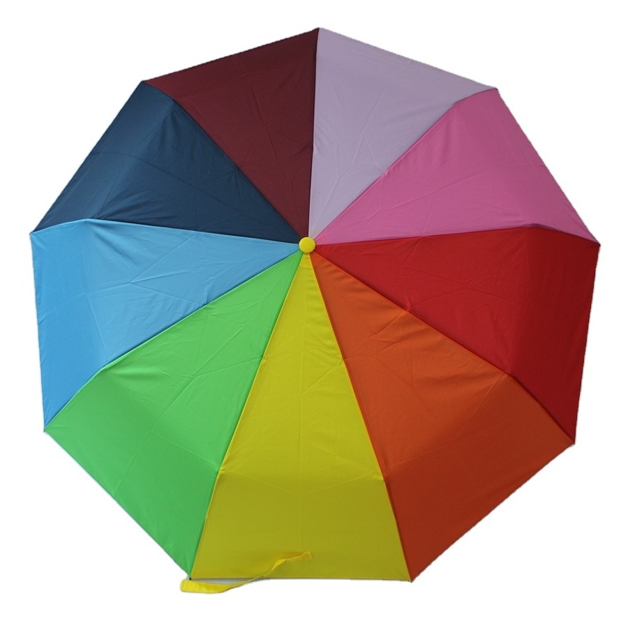 Wholesale 23inch 9ribs  fully automatic three foldable umbrella  high quality  rainbow foldable umbrella