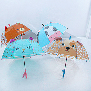 8K POE 3D windproof printed cartoon animal cat arched children's straight bone umbrella