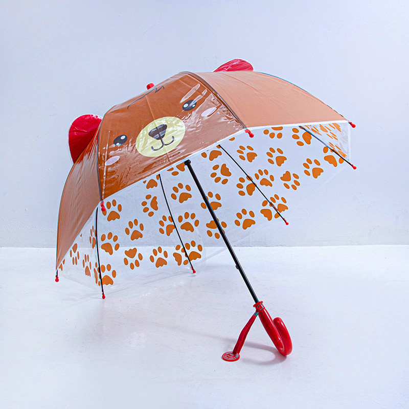 8K POE 3D windproof printed cartoon animal cat arched children's straight bone umbrella