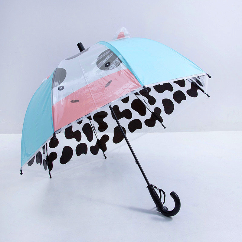 8K POE 3D windproof printed cartoon animal cat arched children's straight bone umbrella