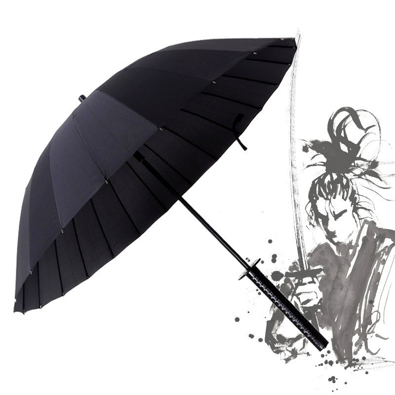 24K Creative Samurai Knife Design Handle Wind, Rain, and Rain Resistant Anime Large Umbrella