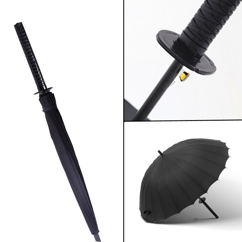 24K Creative Samurai Knife Design Handle Wind, Rain, and Rain Resistant Anime Large Umbrella