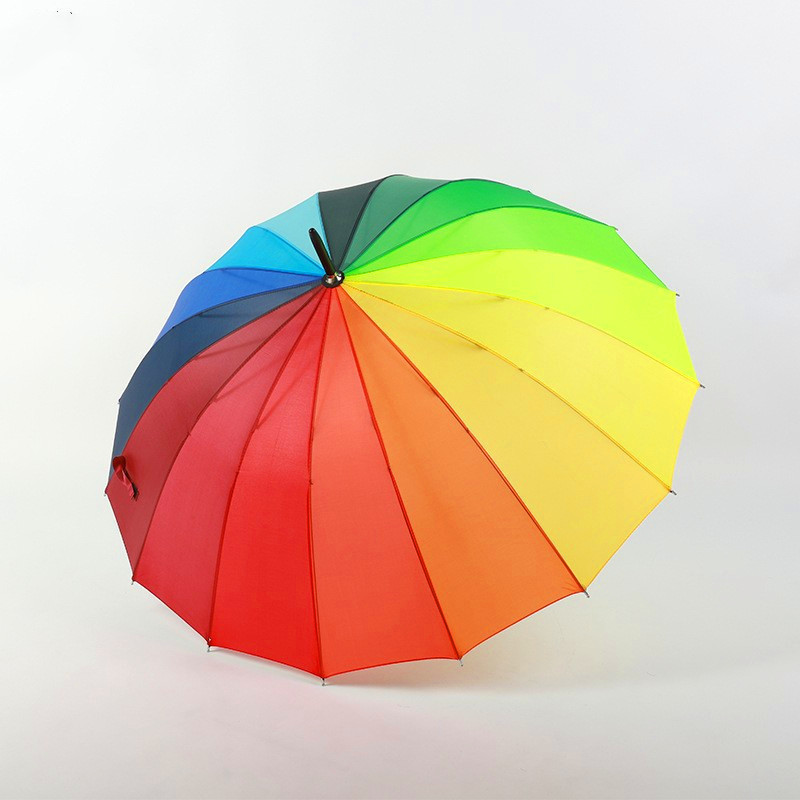 16K fiber wind resistant umbrella bone rainbow color can be customized for advertising long umbrellas