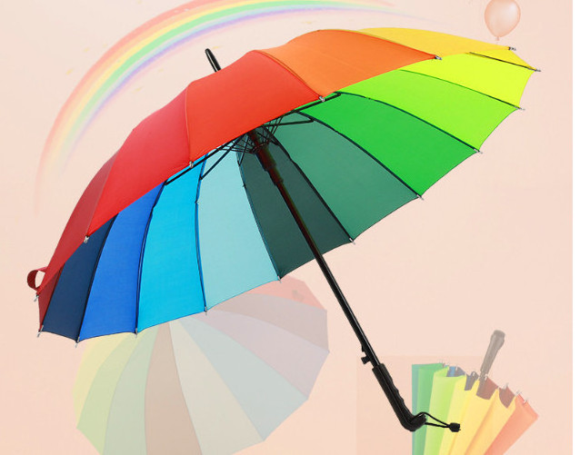 16K fiber wind resistant umbrella bone rainbow color can be customized for advertising long umbrellas