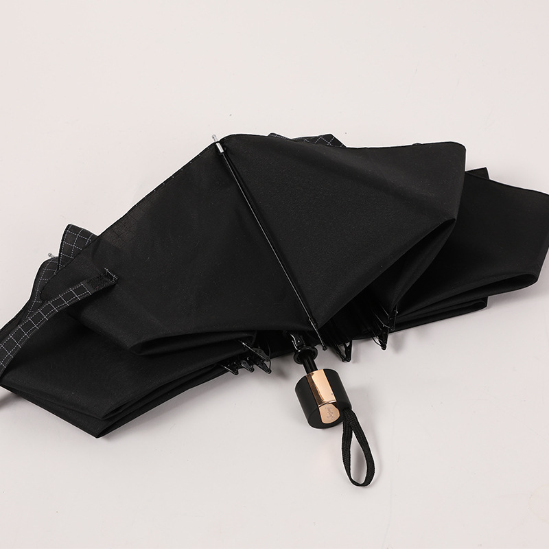 10K reinforced umbrella ribs for business men's minimalist plaid pattern folding umbrella