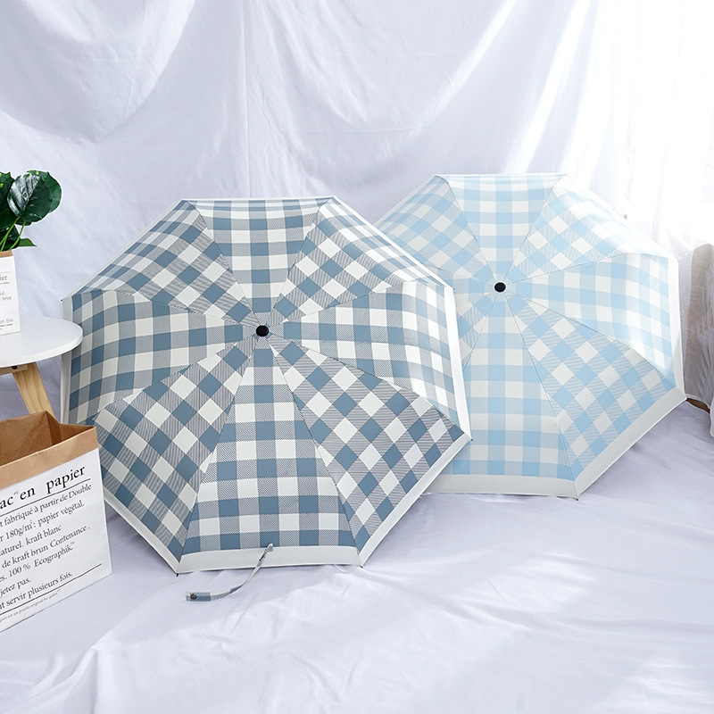 8K fully automatic minimalist checkered pattern for sunny and rainy collar with retro folding umbrella