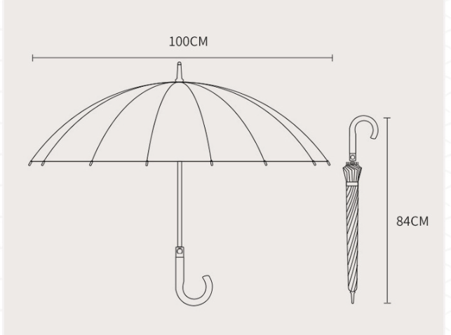 12K minimalist dot pattern solid wood hook handle Korean style rain and shine dual-purpose long umbrella