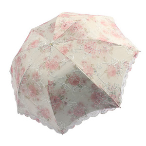 Women's double-layer embroidery, lace, sunny and rainy dual-purpose sunscreen, anti-ultraviolet black rubber sun umbrella