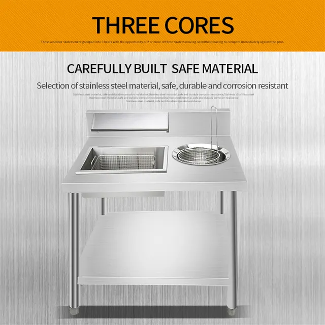 Commercial Hotel Kitchen Work Bench With Drawer Stainless Steel Sliding Door Cabinet Work Table With Sink Wheels Corner Unit