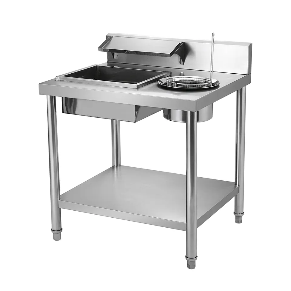 Commercial Hotel Kitchen Work Bench With Drawer Stainless Steel Sliding Door Cabinet Work Table With Sink Wheels Corner Unit