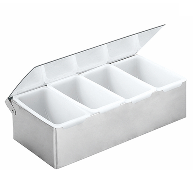 Hot sale Cheap Price Bar Kitchen 3-6 Compartment Stainless Steel Condiment Holder Serving Caddy Seasoning Box